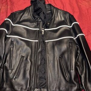 Wilsons Leather Black Motorcycle Bomber Jacket